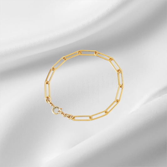 Paper Clip Chain Bracelet, 18K Solid Gold